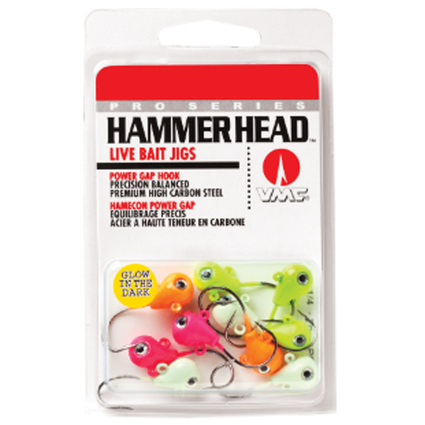 VMC 1/4 oz Hammer Head Live Bait Jigs - Assorted Glow Colors