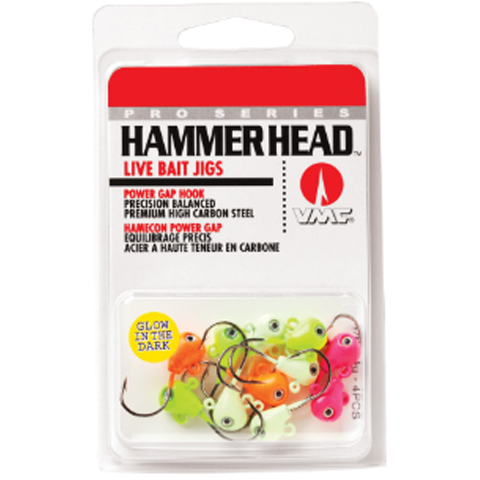 VMC 1/8 oz Hammer Head Live Bait Jigs - Assorted Glow Colors