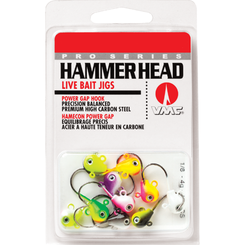 VMC 1/8 oz Hammer Head Live Bait Jigs - Assorted UV Colors