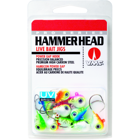 VMC 1/8 oz Hammer Head Live Bait Jigs - Assorted UV Tiger Colors