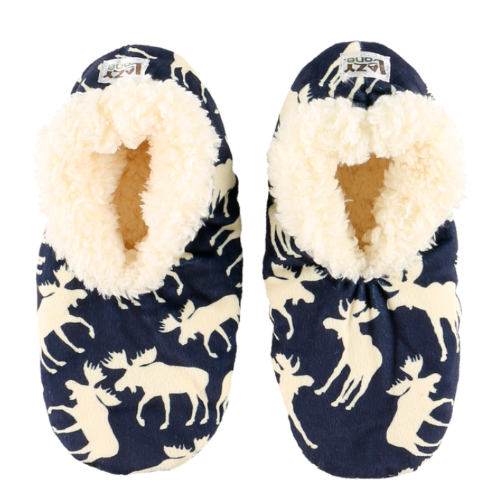 Lazy One Womens Classic Moose Blue Fuzzy Feet Slippers