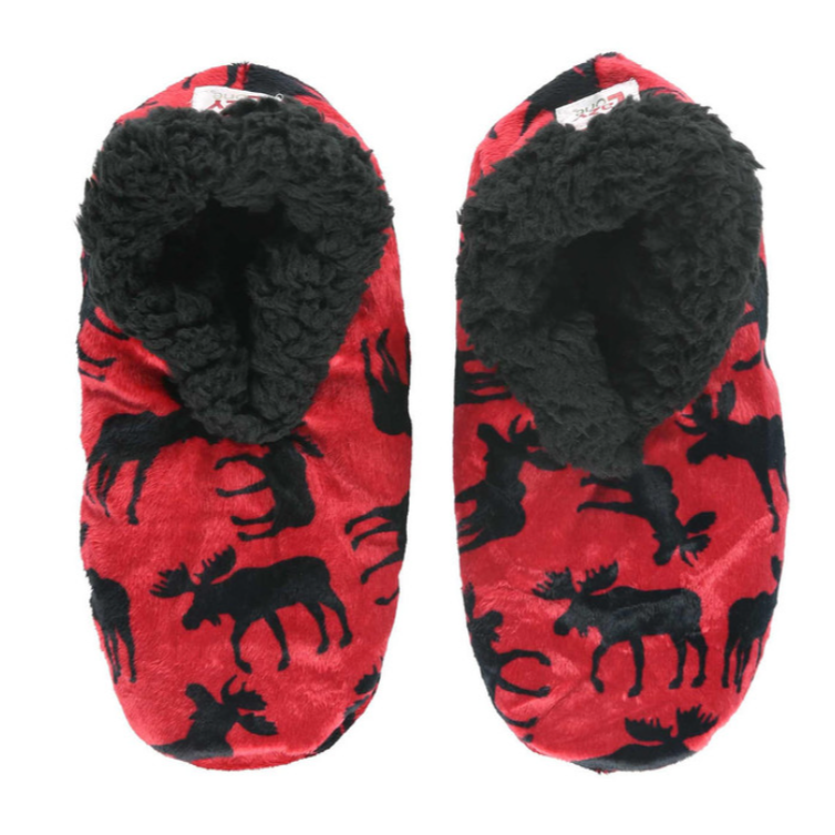 Lazy One Classic Moose Red Fuzzy Feet Slippers