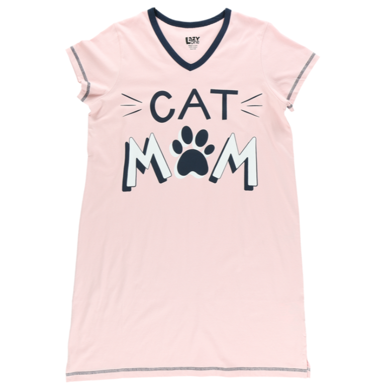 Lazy One Cat Mom Pink Women's V-Neck Nightshirt