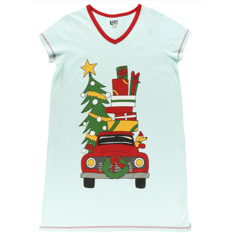 Lazy One Christmas Cars Women's V-Neck Nightshirt